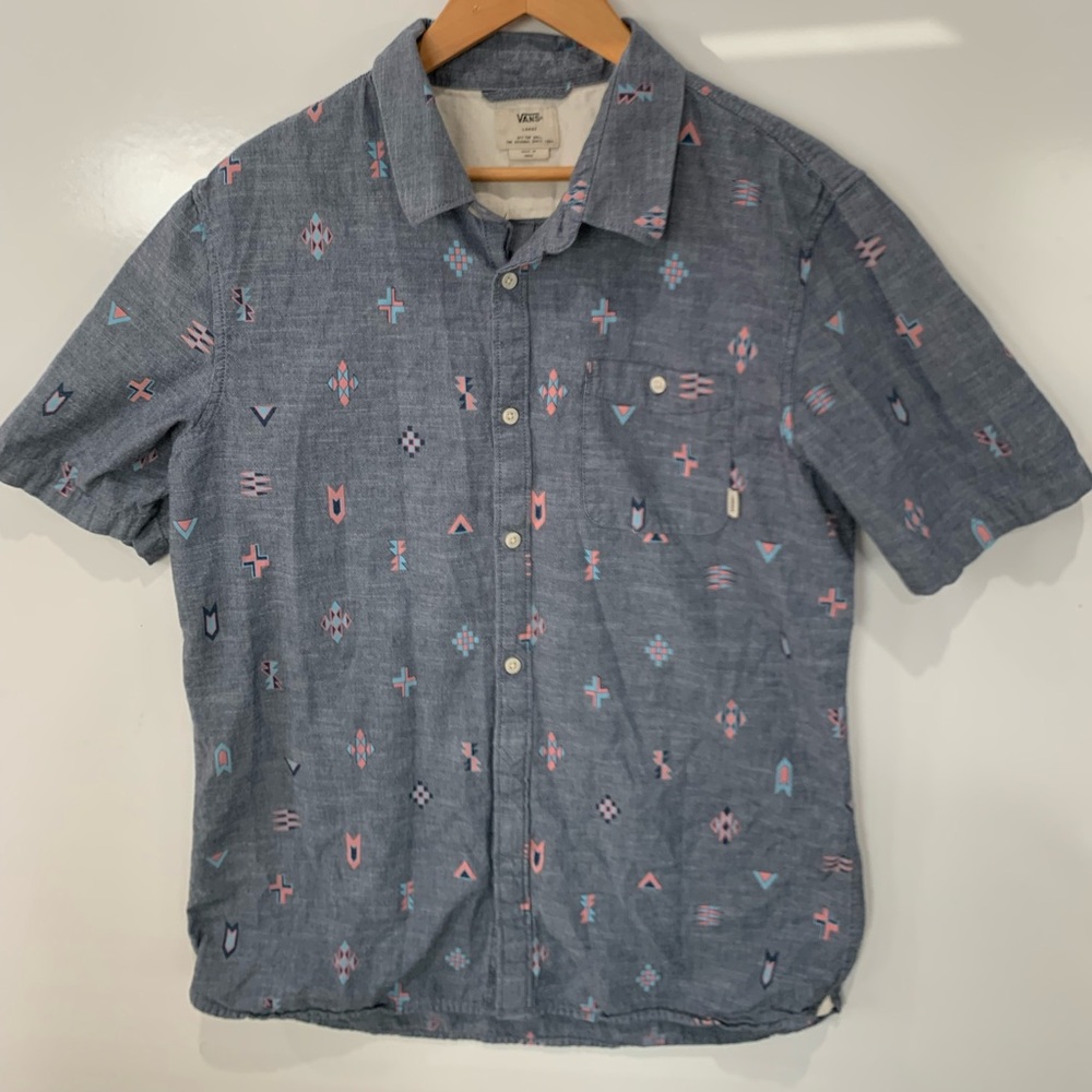 Vans Blue and Pink Patterned Casual Shirt size L men
